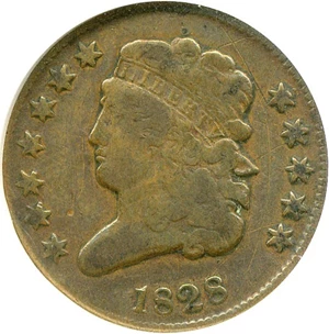 image for: 1828 1/2c 13 Stars ANACS VG-8 Details (Cleaned, Corroded, Scratched))