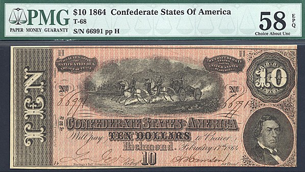 image for: Fr.T68 1864 $10 CSA PMG AU58 EPQ  [66991]