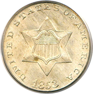 image for: 1853 3cS PCGS/CAC MS65