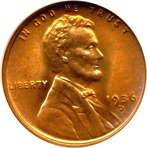 image for: 1936-D 1c NGC MS67 RD