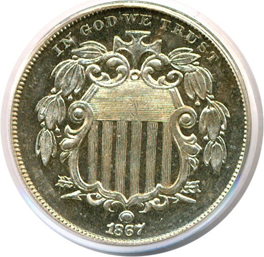 image for: 1867 5c No Rays PCGS Proof 64 Cameo