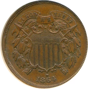 image for: 1864 2c Large Motto NGC MS63 BN