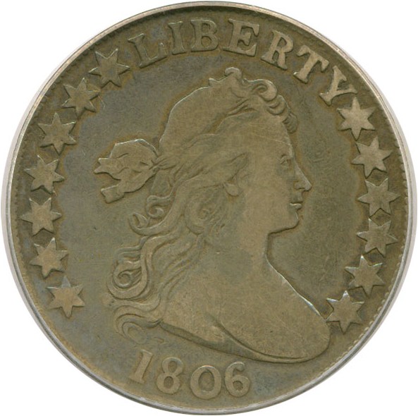 image for: 1806 50c Knob 6 Large Stars PCGS F12
