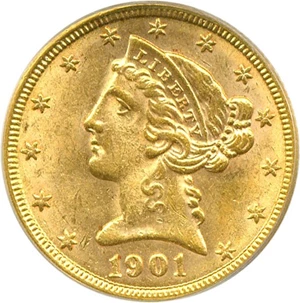 image for: 1901 $5 PCGS AU58