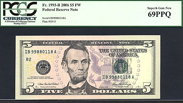 image for: Fr.1993B 2006 $5 Fort Worth, TX PCGS Gem CU69 PPQ  [IB99880118A]