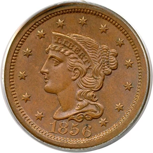image for: 1856 1c Upright 5 PCGS/CAC MS65 BN (N-8)