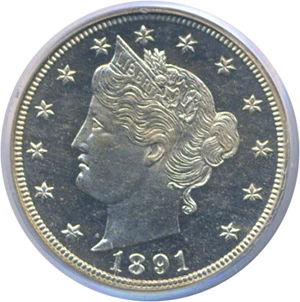 image for: 1891 5c PCGS Proof 65 Cameo
