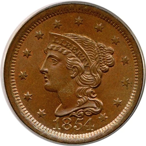 image for: 1854 1c PCGS/CAC MS65 BN (N-22)