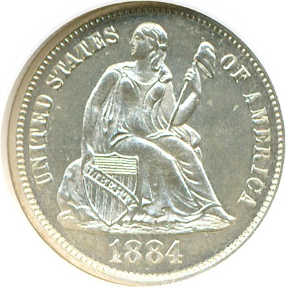 image for: 1884 10c  NGC Proof 64