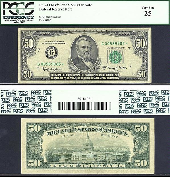 image for: Fr.2113G 1963A $50  PCGS VF25  [G00589985] *Star*