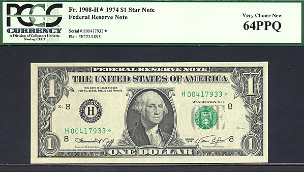image for: Fr.1908H 1974 $1  PCGS Choice CU64 PPQ [H00417933] *Star* 