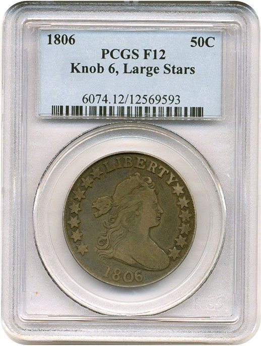 image for: 1806 50c Knob 6 Large Stars PCGS F12
