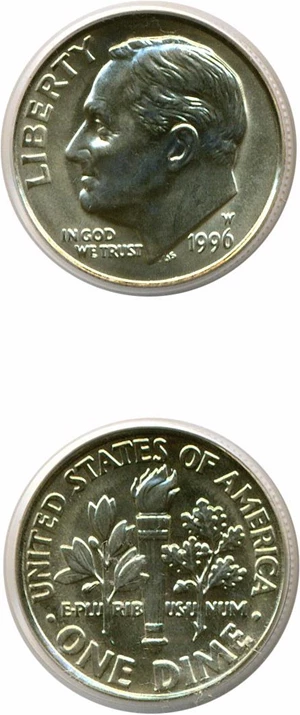 image for: 1996-W 10c PCGS MS68