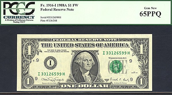 1988A $1 Sheetfed press. Fort Worth, TX (Fr. 1916I)