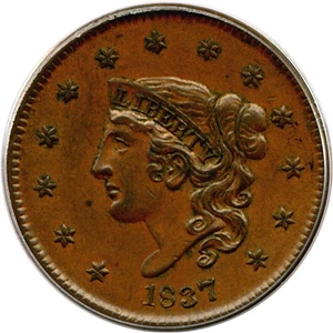 image for: 1837 1c Medium Letters PCGS AU55 (N-6)