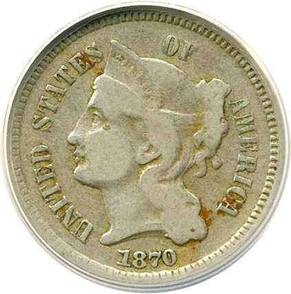 image for: 1870 3cN  ANACS F12 Details (Corroded)