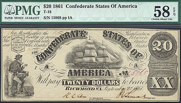 image for: CSA: Fr.T18 1861 $20 September 2 PMG AU58 EPQ [15968]