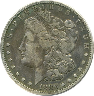 image for: Top 100 VAM: 1886-O $1 VAM 1A Clashed E ANACS F15 Details (Damaged, Cleaned)