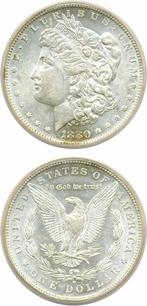 image for: Hot 50 VAM: 1880-O $1 VAM 16 Checkmark ANACS AU55 Details (Cleaned)