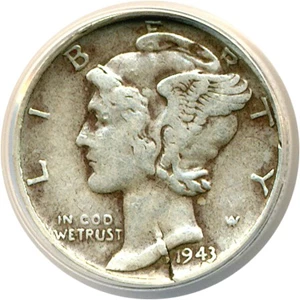 image for: 1943 10c ANACS VF25 (Cracked Planchet)