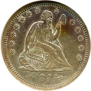image for: 1855 25c Arrows NGC AU58 * Color *