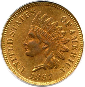 image for: 1867 1c PCGS MS64 RD (Snow-8)