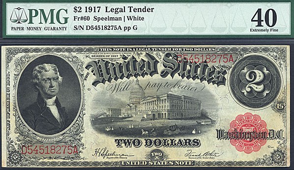 image for: Fr.60 1917 $2 Bracelet Reverse PMG XF40  [D54518275A]