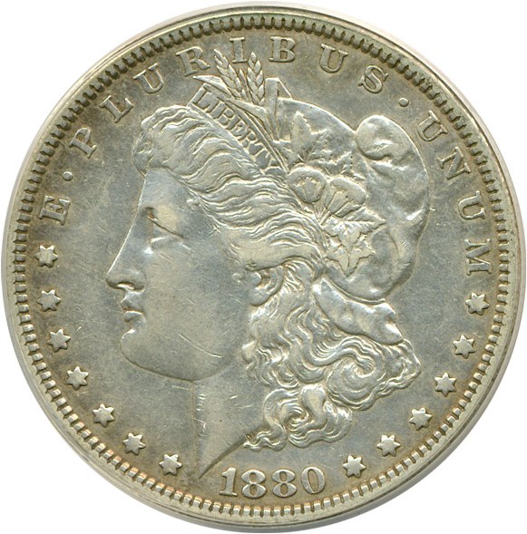 image for: Top 100 VAM: 1880 $1 VAM 23  80/79 ANACS XF45 Details (Cleaned)