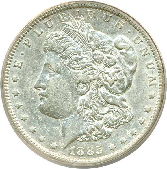 image for: Hot 50 VAM: 1885 $1 VAM 1C  Pitted Reverse ANACS AU50