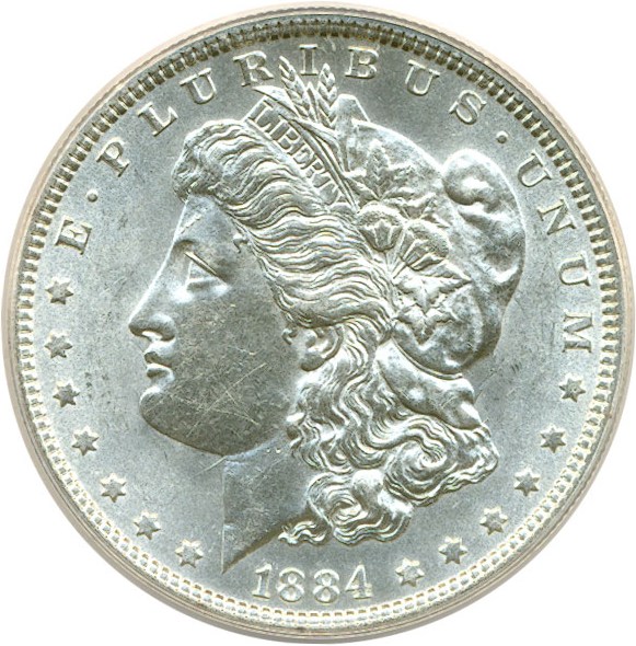 image for: Hot 50 VAM: 1884 $1 VAM 2A  Partial E Rev ANACS AU58 Details (Cleaned)