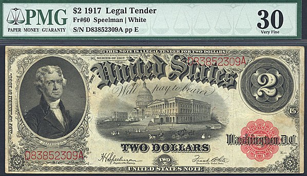 image for: Fr.60 1917 $2 Bracelet Reverse PMG VF30  [D83852309A]