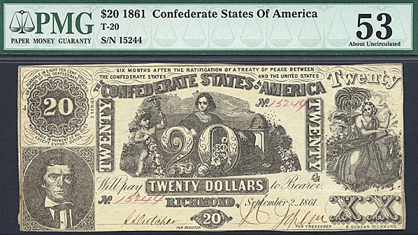 image for: CSA: Fr.T20 1861 $20 September 2 PMG AU53  [15244]