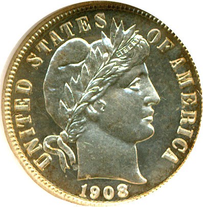 image for: 1908 10c  NGC Proof 65 Cameo