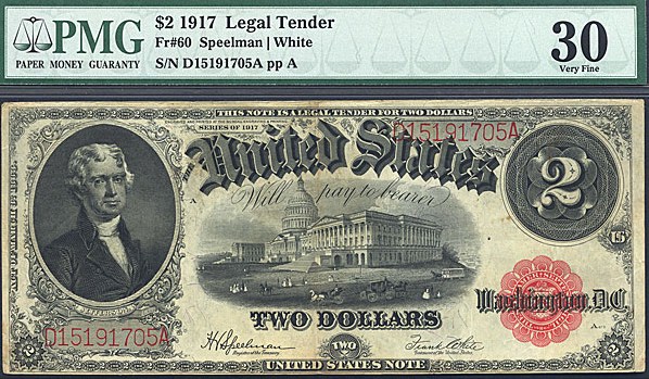 image for: Fr.60 1917 $2 Bracelet Reverse PMG VF30  [D15191705A]