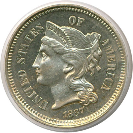image for: 1867 3cN  PCGS Proof 64 Cameo