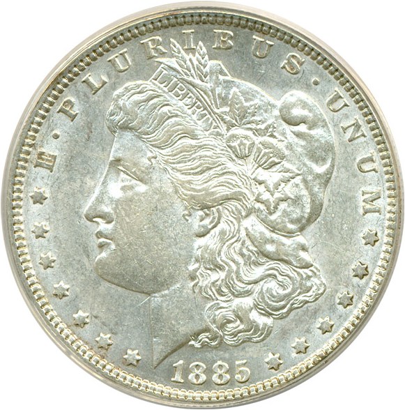 image for: Hot 50 VAM: 1885 $1 VAM 1A  Pitted Reverse ANACS AU55