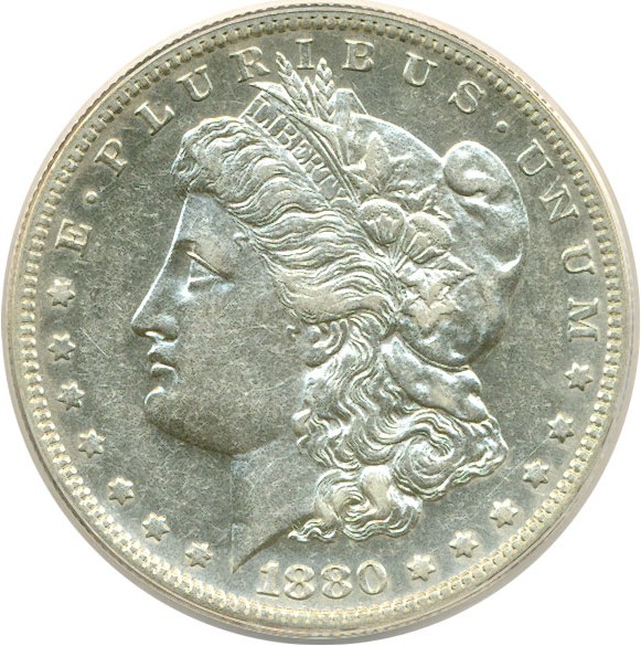 image for: Top 100 VAM: 1880-O $1 VAM 4  80/79  Crossbar ANACS AU55 Details (Cleaned)