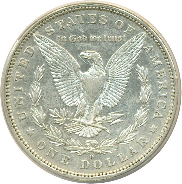 image for: Top 100 VAM: 1880-O $1 VAM 43  Doubled Ear ANACS AU50 Details (Cleaned)