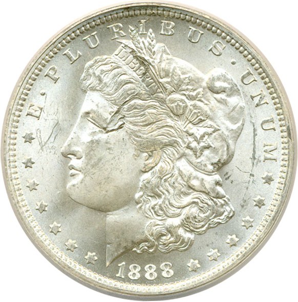 image for: Top 100 VAM: 1888-O $1 VAM 1A  Clashed E ANACS MS60 Details (Damaged)