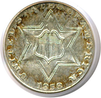image for: 1858 3cS  PCGS AU55