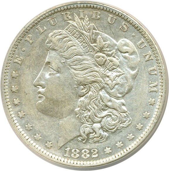 image for: Top 100 VAM: 1882-O $1 VAM 3  O/S  EDS ANACS AU50 Details (Scratched)