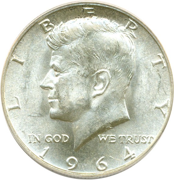 image for: 1964 50c Doubled Die Obverse ANACS MS62