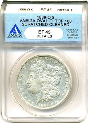 image for: Top 100 VAM: 1889-O $1 VAM-2A ANACS XF45 Details (Scratched, Cleaned)
