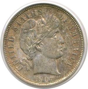 image for: 1907-D 10c PCGS MS62