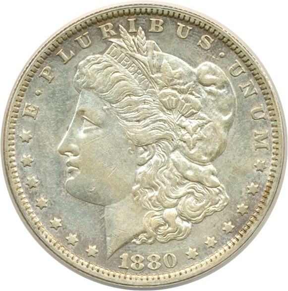 image for: Top 100 VAM: 1880-O $1 VAM 6A  8/7 ANACS AU50 Details (Cleaned)