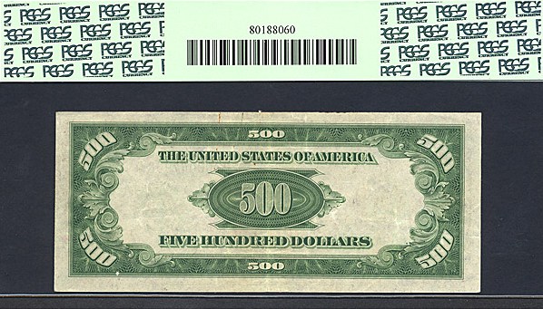 image for: Fr.2202K 1934A $500  PCGS Apparent XF45  [K00047908A] (Minor paper clip stain on back)
