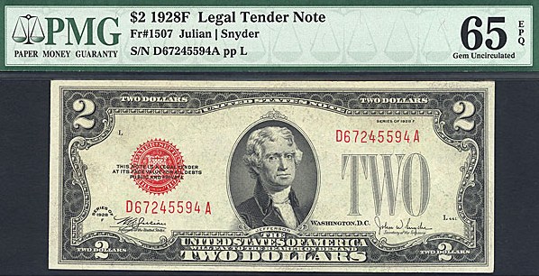 image for: Fr.1507 1928F $2  PMG Gem CU65 EPQ  [D67245994A]