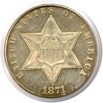 image for: 1871 3cS  PCGS MS63 