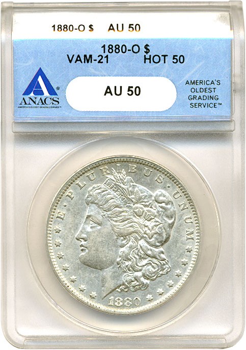 image for: Hot 50 VAM: 1880-O $1 VAM 21  Checkmark ANACS AU50 