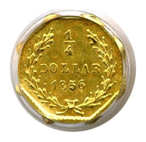 image for: Cal Gold: 1856 25c PCGS MS63 (BG-111)